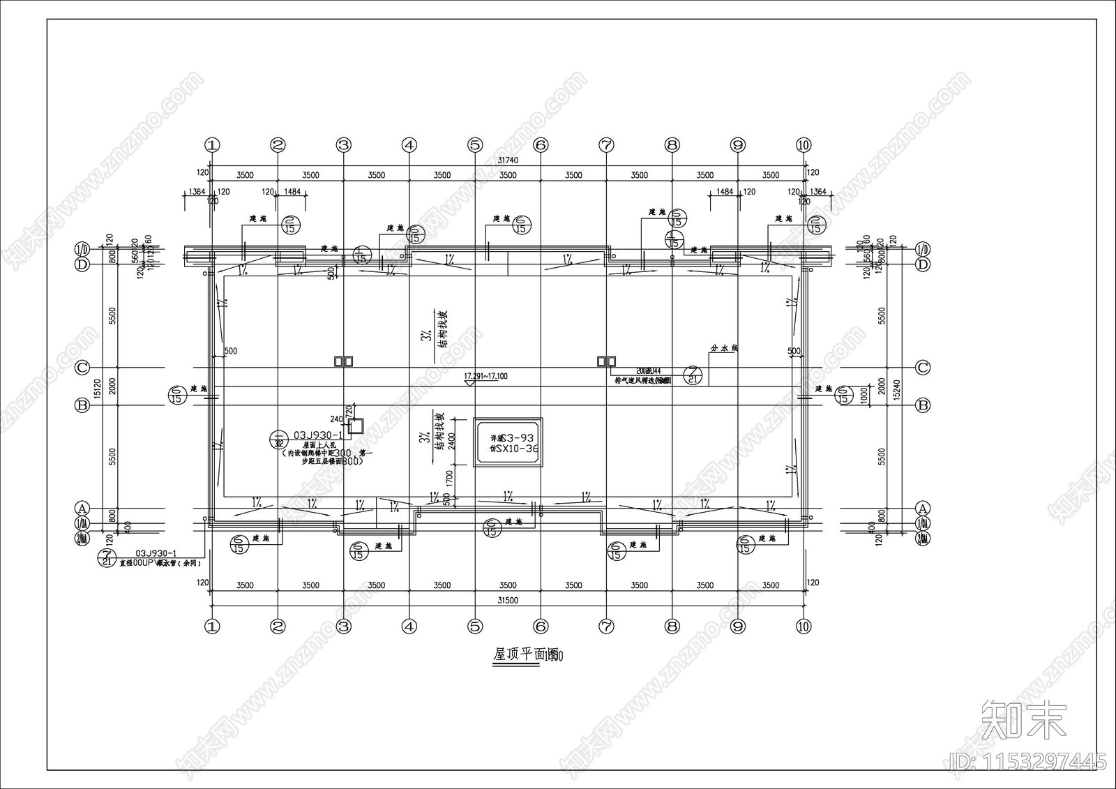 5层办公楼建筑cad施工图下载【ID:1153297445】