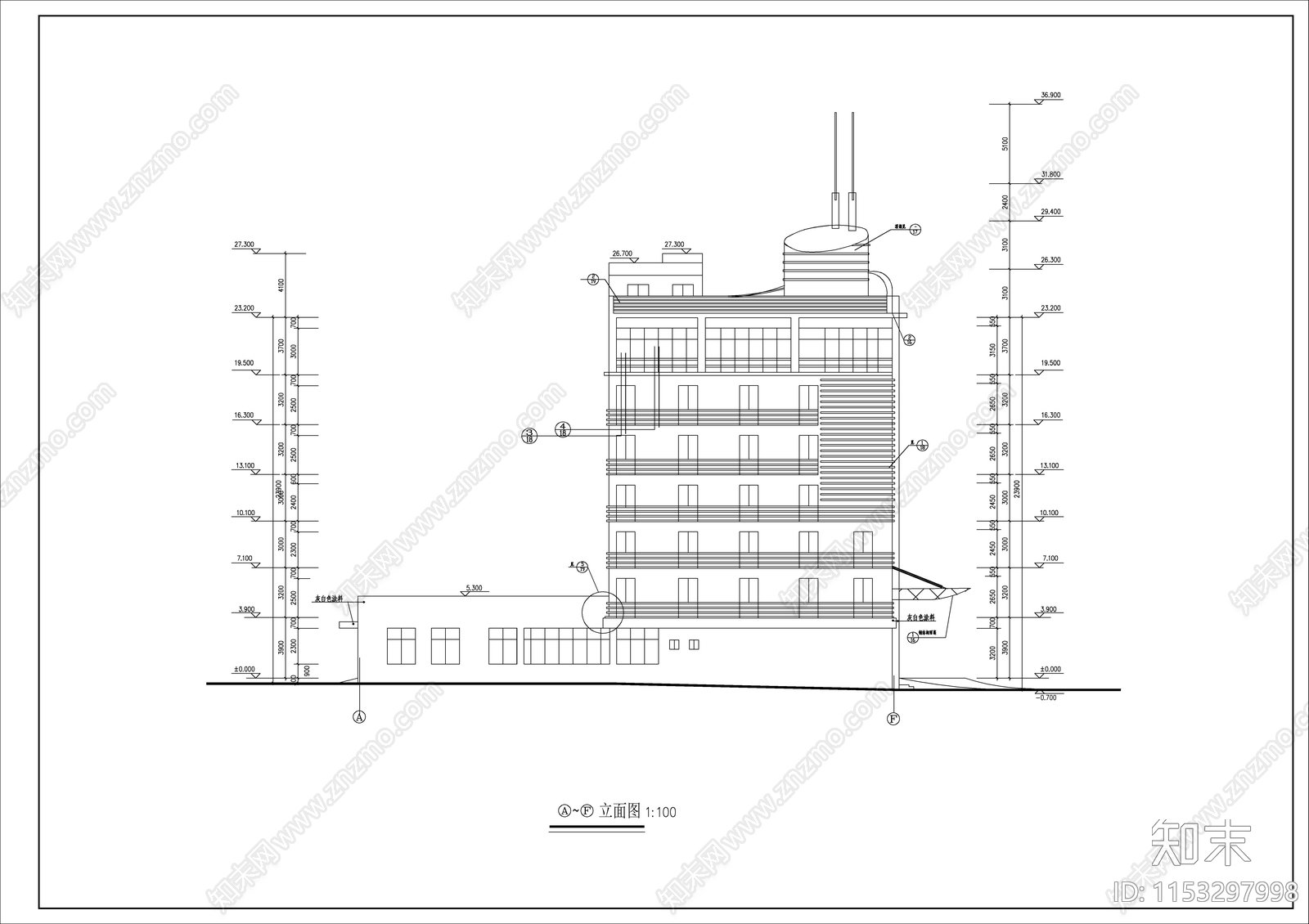 7层办公综合楼建施cad施工图下载【ID:1153297998】