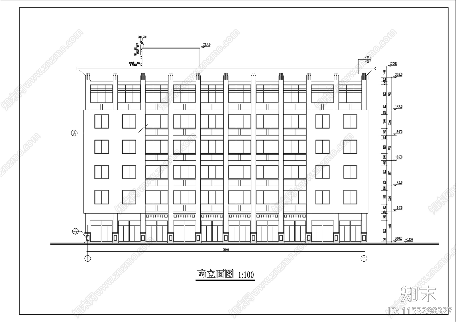 派出所办公楼建筑cad施工图下载【ID:1153298327】