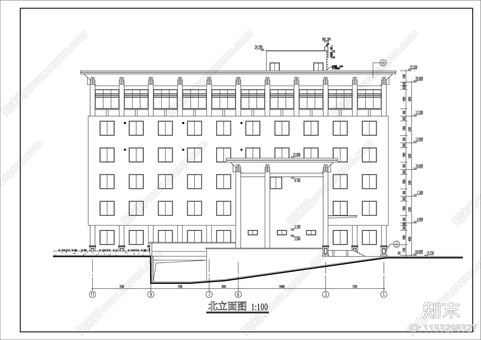 派出所办公楼建筑cad施工图下载【ID:1153298327】