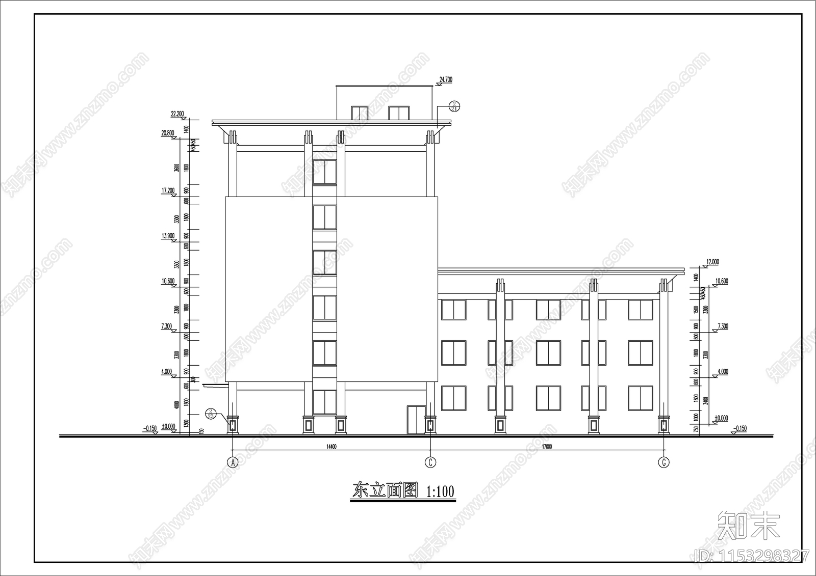 派出所办公楼建筑cad施工图下载【ID:1153298327】