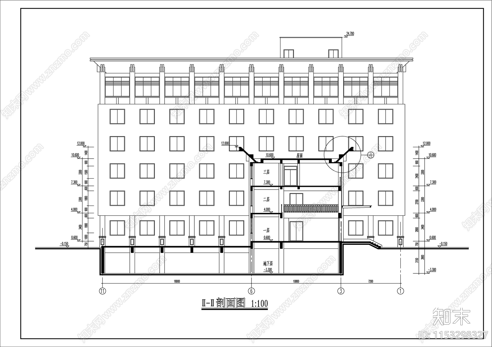 派出所办公楼建筑cad施工图下载【ID:1153298327】