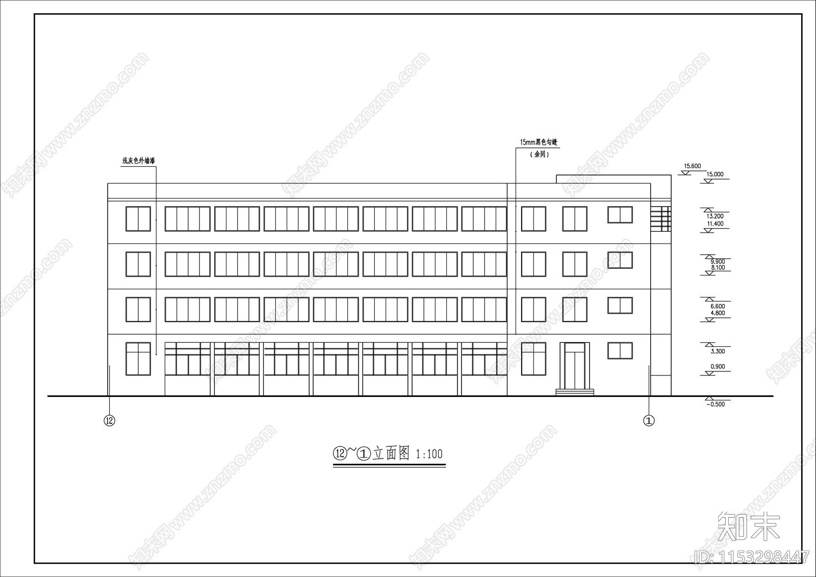 现代4层办公楼建筑cad施工图下载【ID:1153298447】