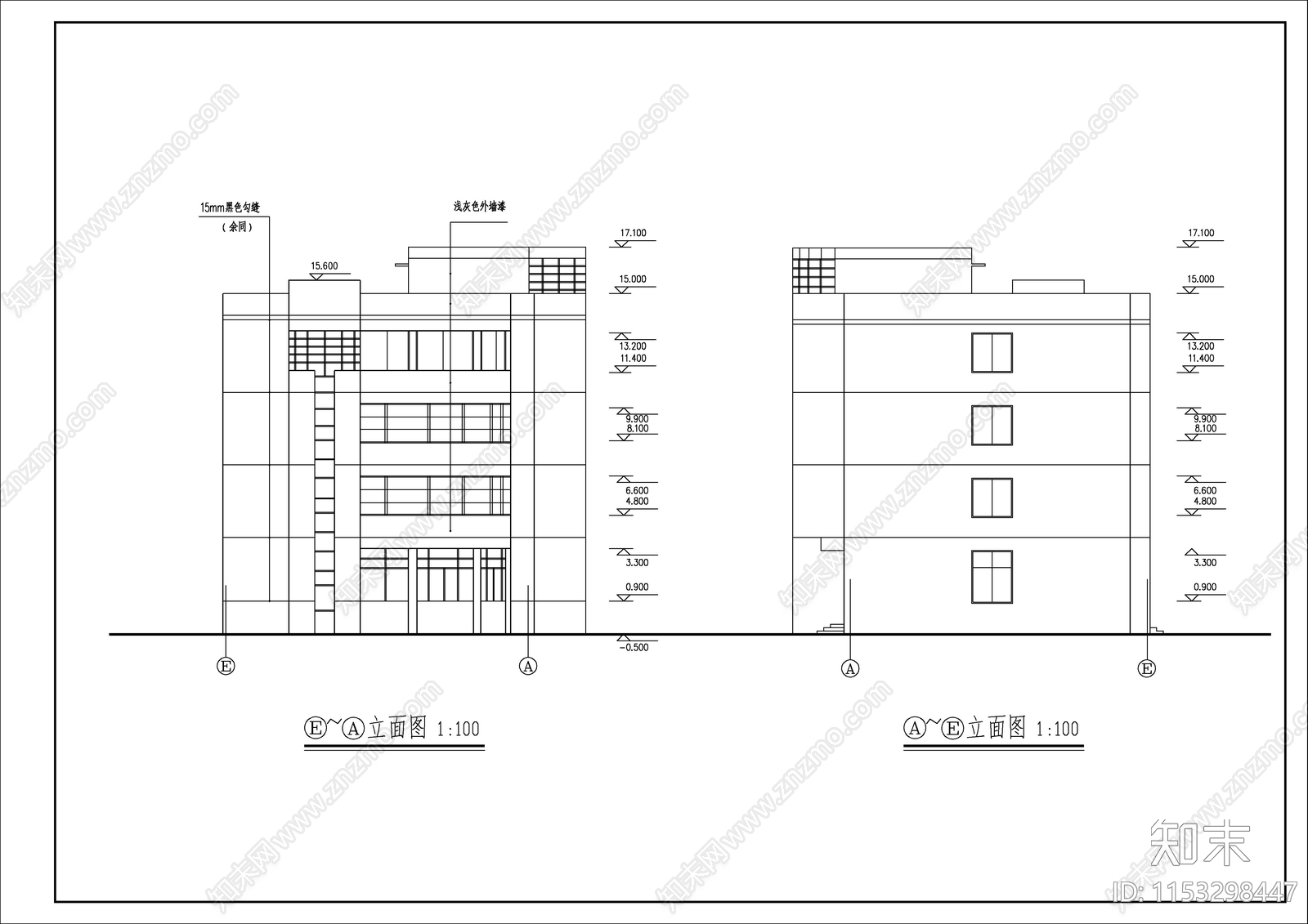 现代4层办公楼建筑cad施工图下载【ID:1153298447】