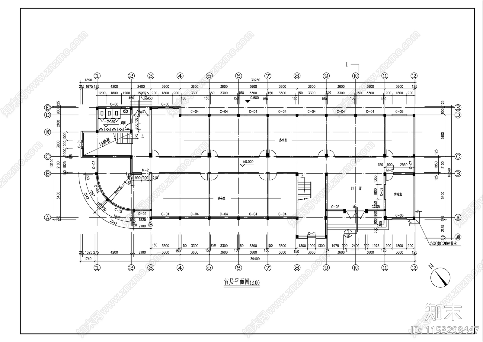 现代4层办公楼建筑cad施工图下载【ID:1153298447】