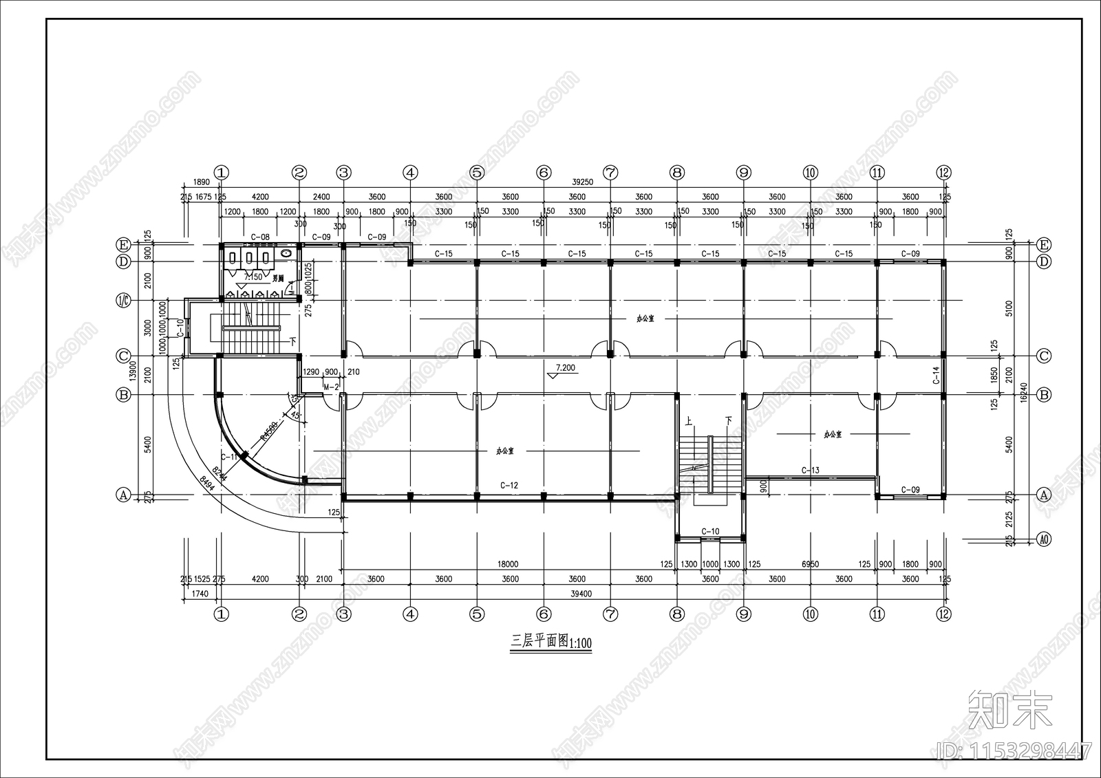 现代4层办公楼建筑cad施工图下载【ID:1153298447】