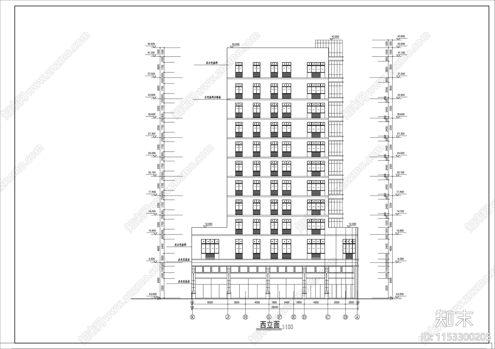 农机公司办公大楼建筑cad施工图下载【ID:1153300205】