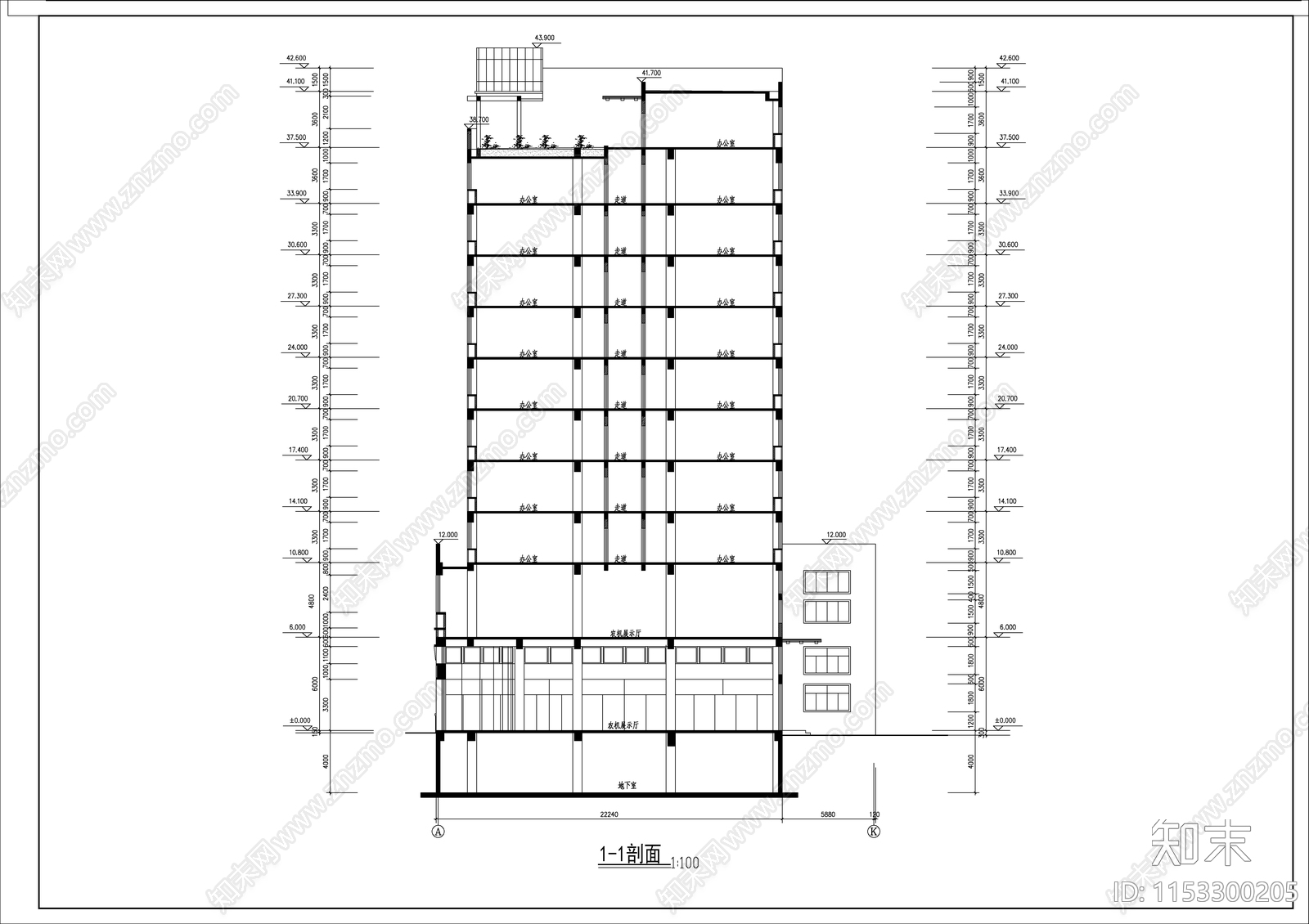 农机公司办公大楼建筑cad施工图下载【ID:1153300205】