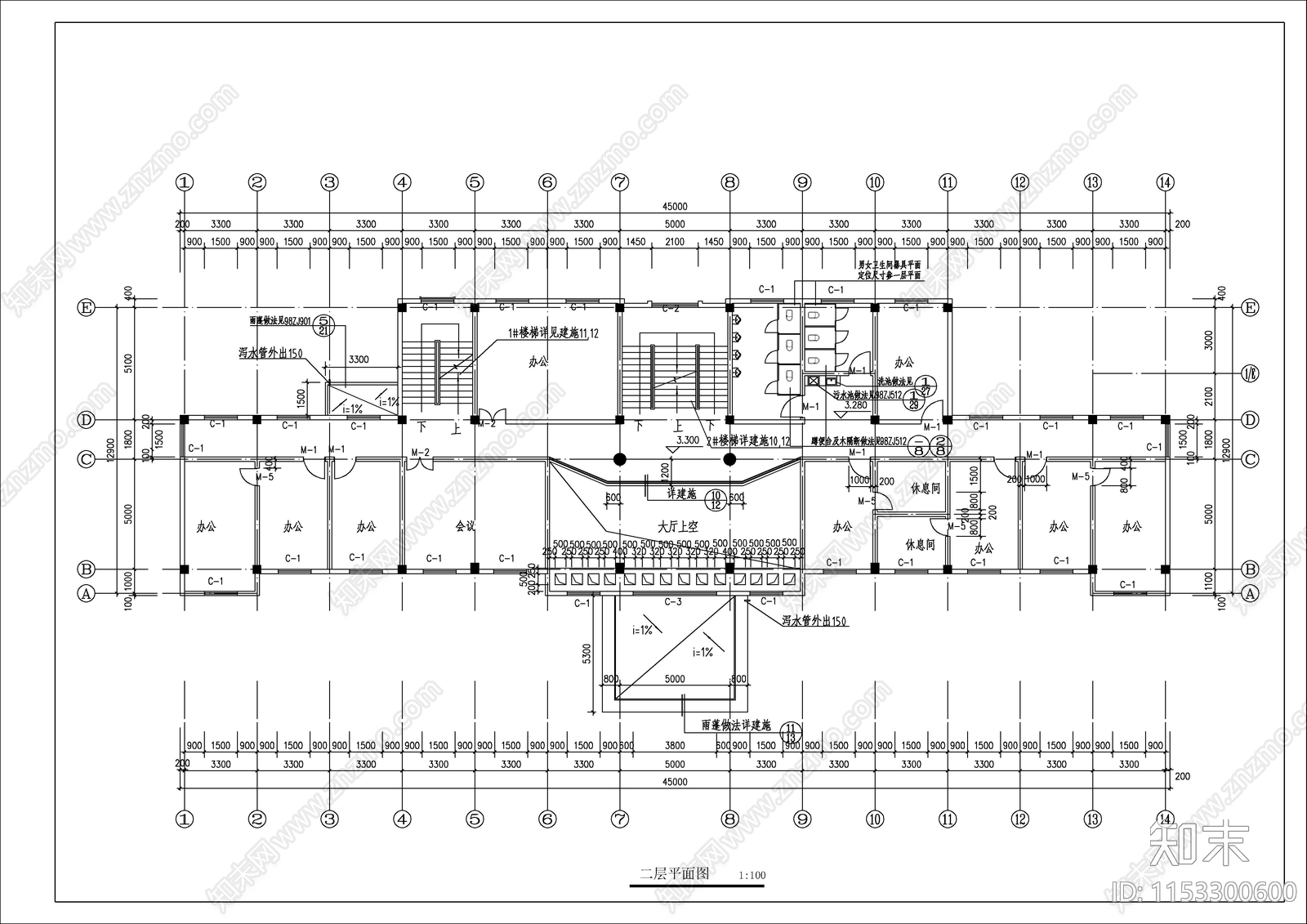 4层乡镇办公楼建筑cad施工图下载【ID:1153300600】