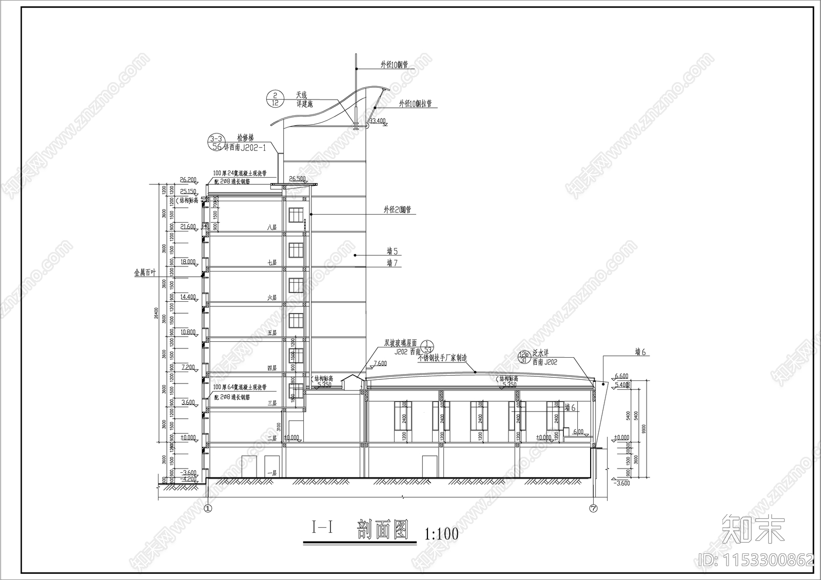 8层公安局办公楼建筑cad施工图下载【ID:1153300862】