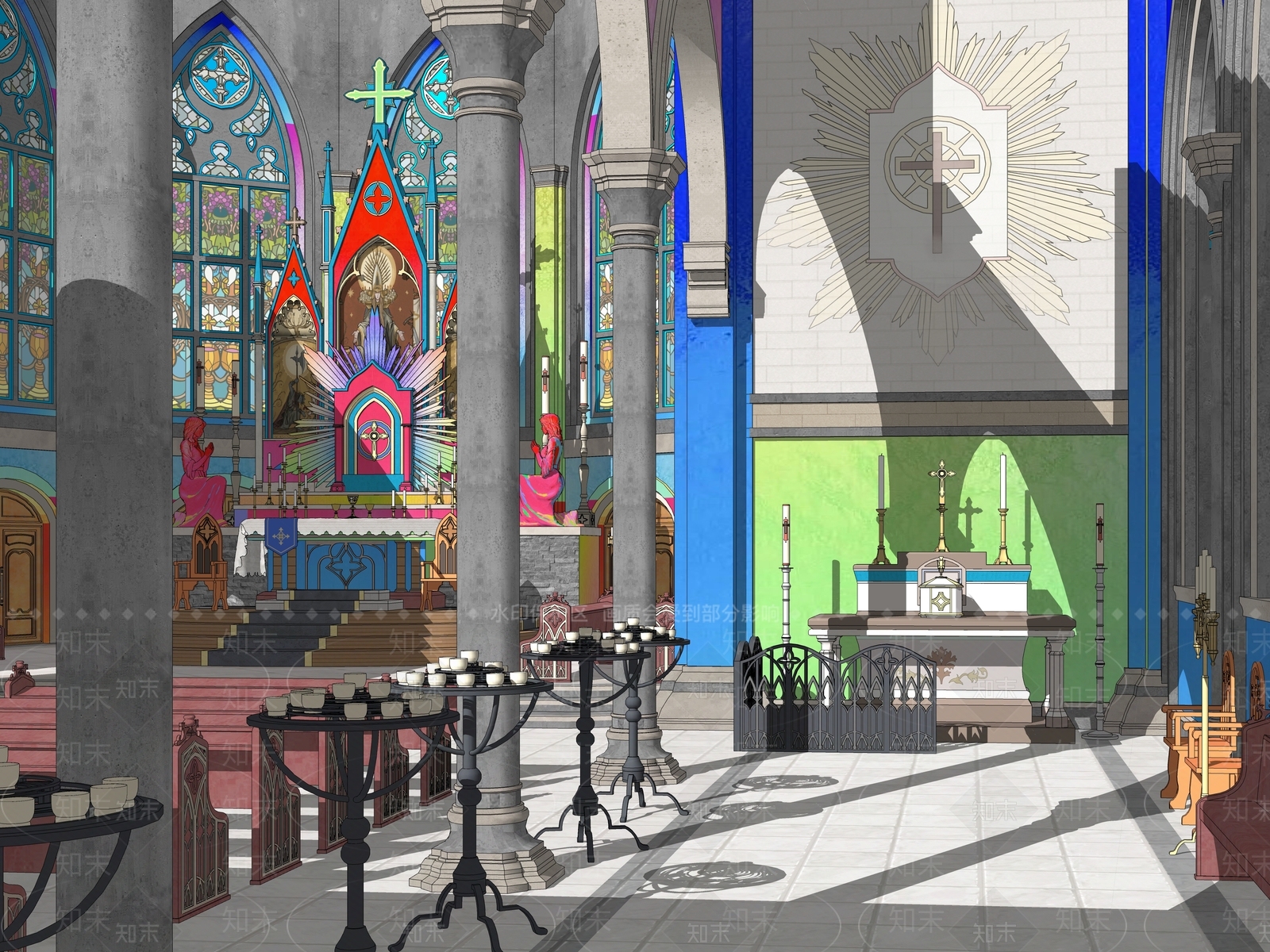 欧式教堂圣堂礼堂大厅SU模型下载【ID:1153300834】