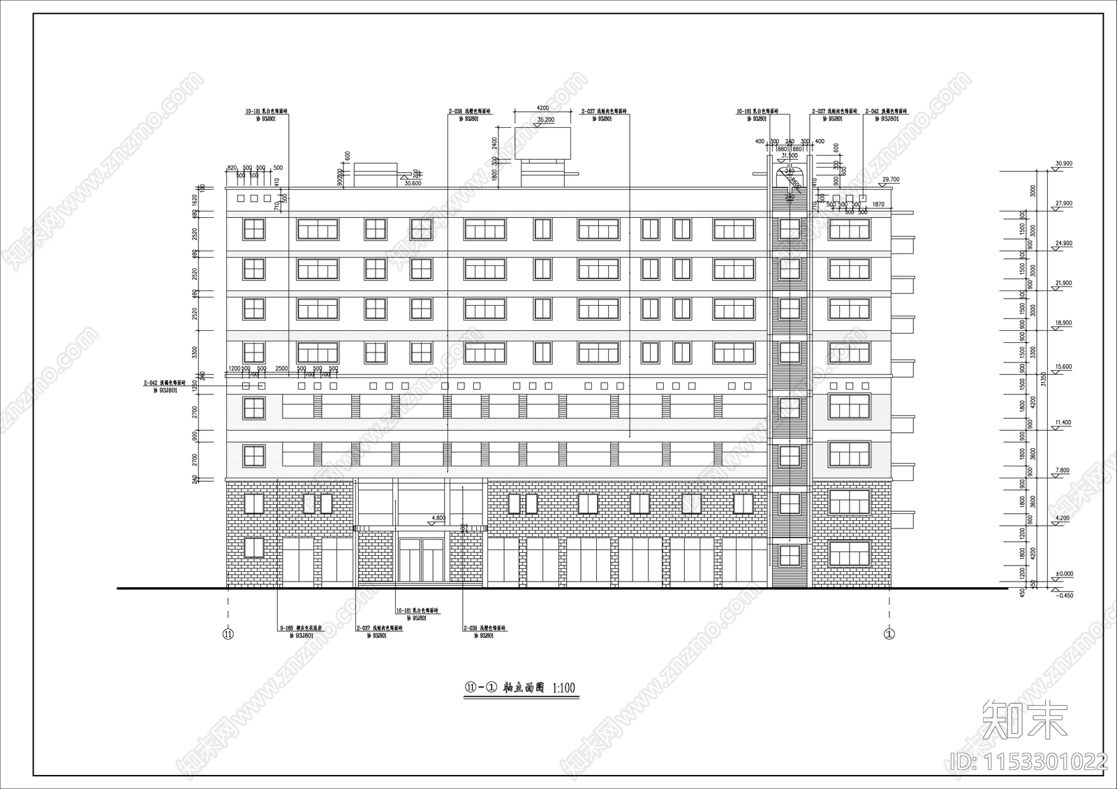8层办公楼建施cad施工图下载【ID:1153301022】