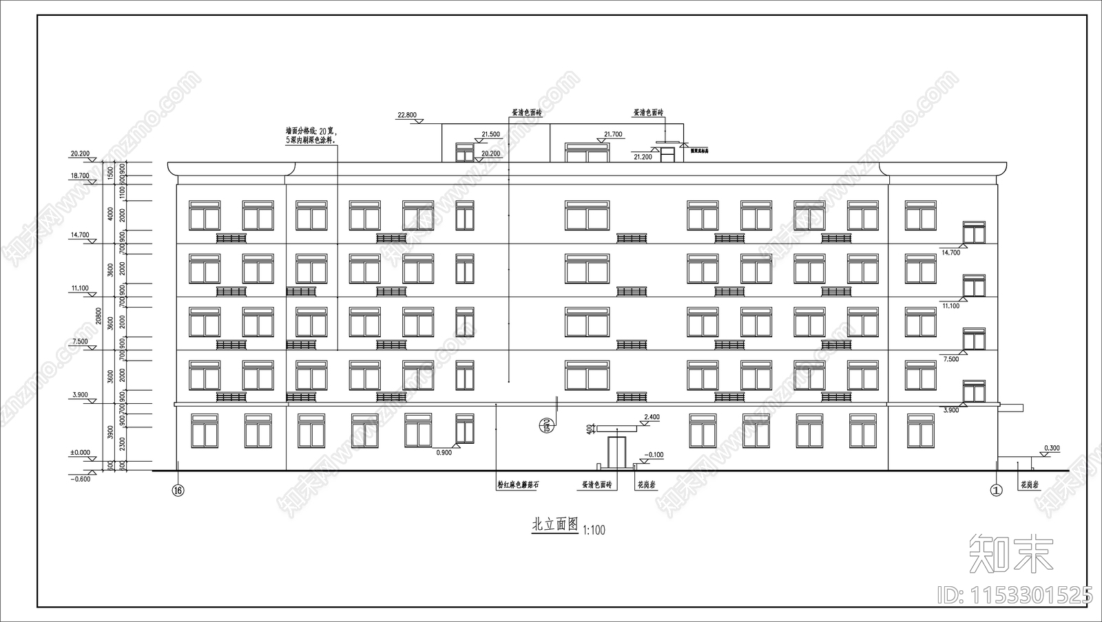6层办公楼建筑施cad施工图下载【ID:1153301525】