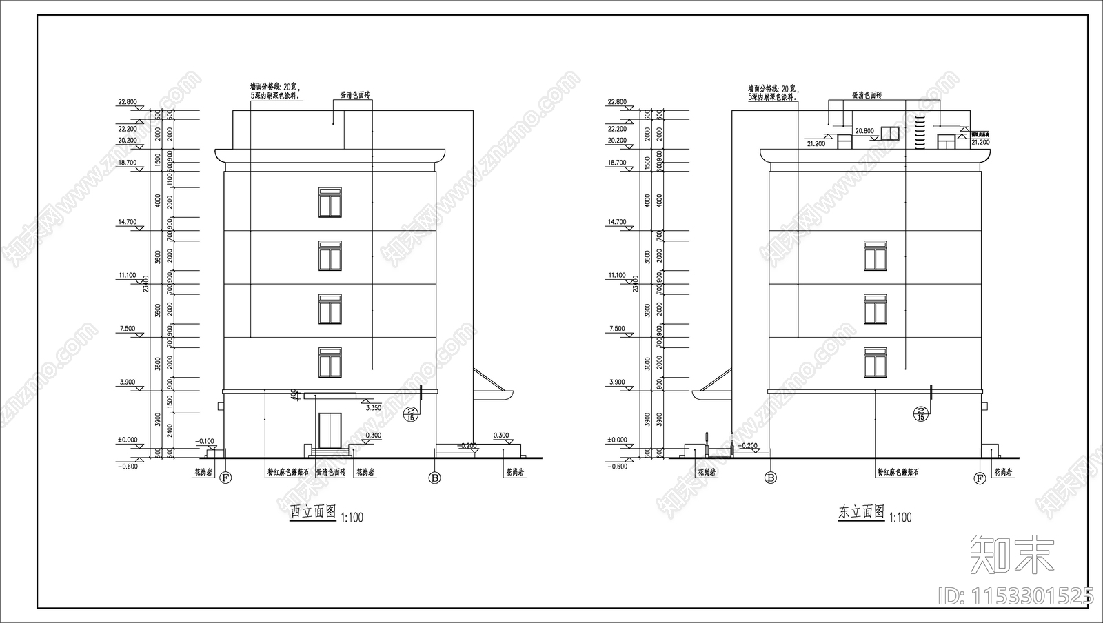 6层办公楼建筑施cad施工图下载【ID:1153301525】