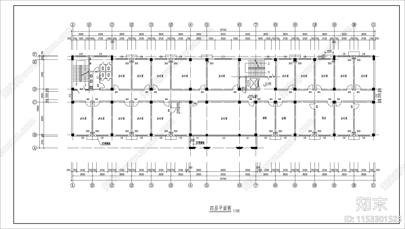 6层办公楼建筑施cad施工图下载【ID:1153301525】