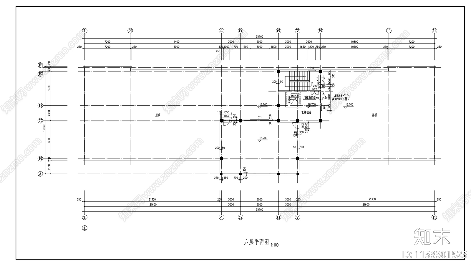 6层办公楼建筑施cad施工图下载【ID:1153301525】
