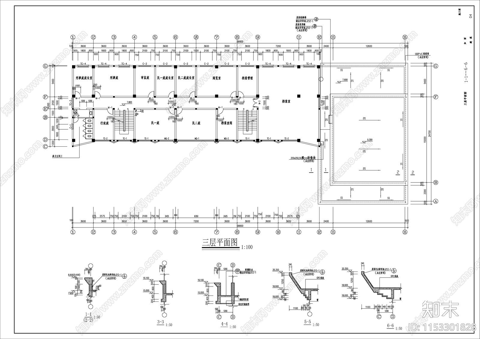 县法院审判大楼建施cad施工图下载【ID:1153301828】