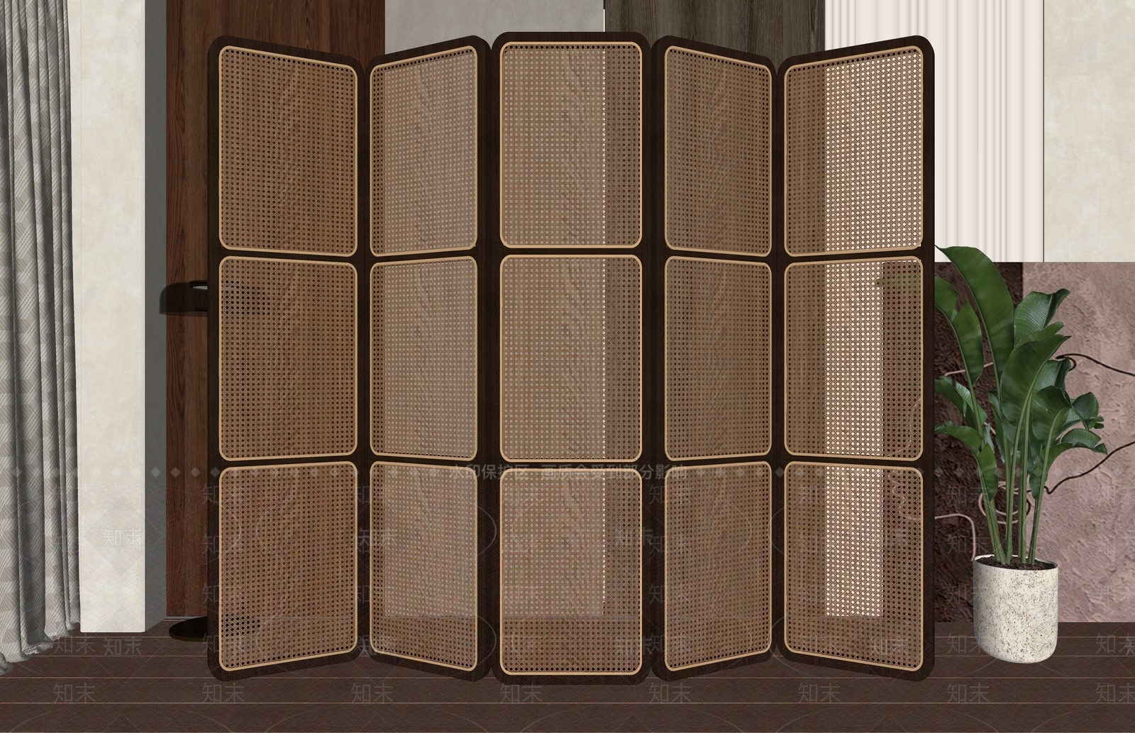 现代复古风屏风隔断SU模型下载【ID:1153301859】