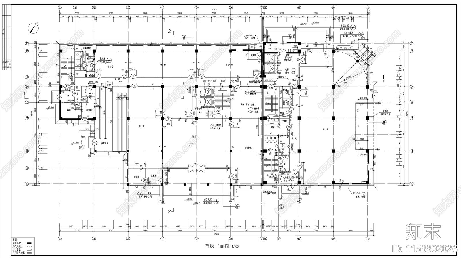 12层办公楼建筑cad施工图下载【ID:1153302026】