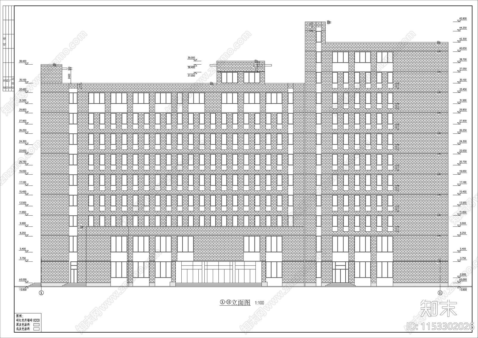 12层办公楼建筑cad施工图下载【ID:1153302026】