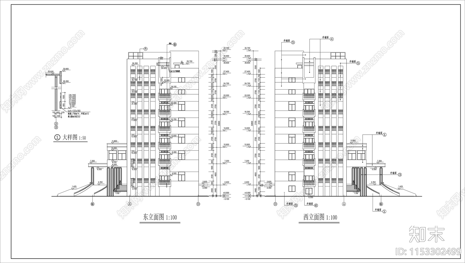 就业培训办公楼cad施工图下载【ID:1153302499】