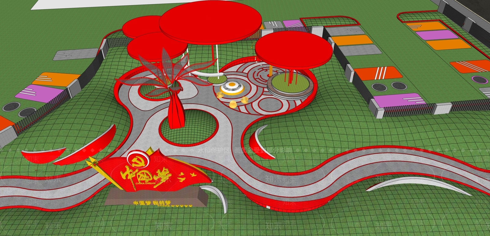现代红色文化广场SU模型下载【ID:1153304131】