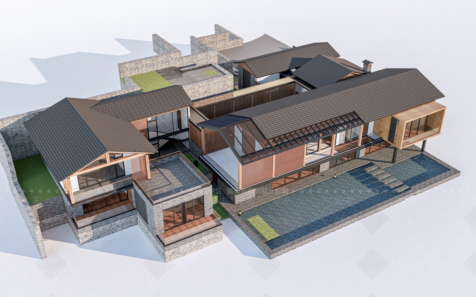 新中式民宿建筑3D模型下载【ID:1153304271】