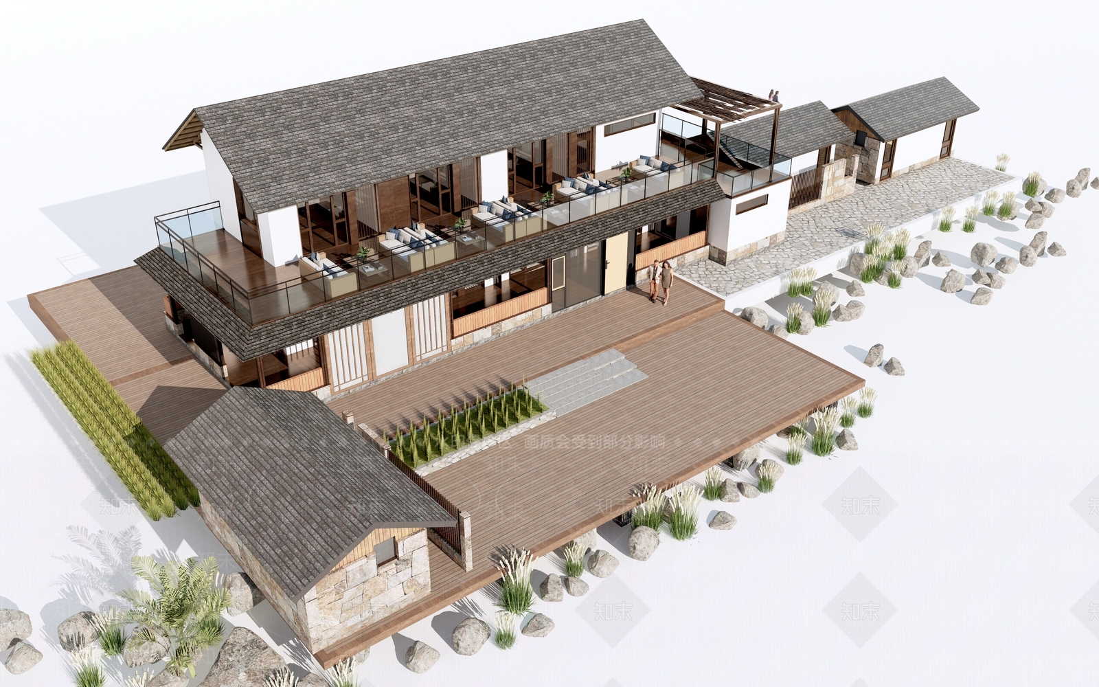 新中式活动中心建筑3D模型下载【ID:1153304489】