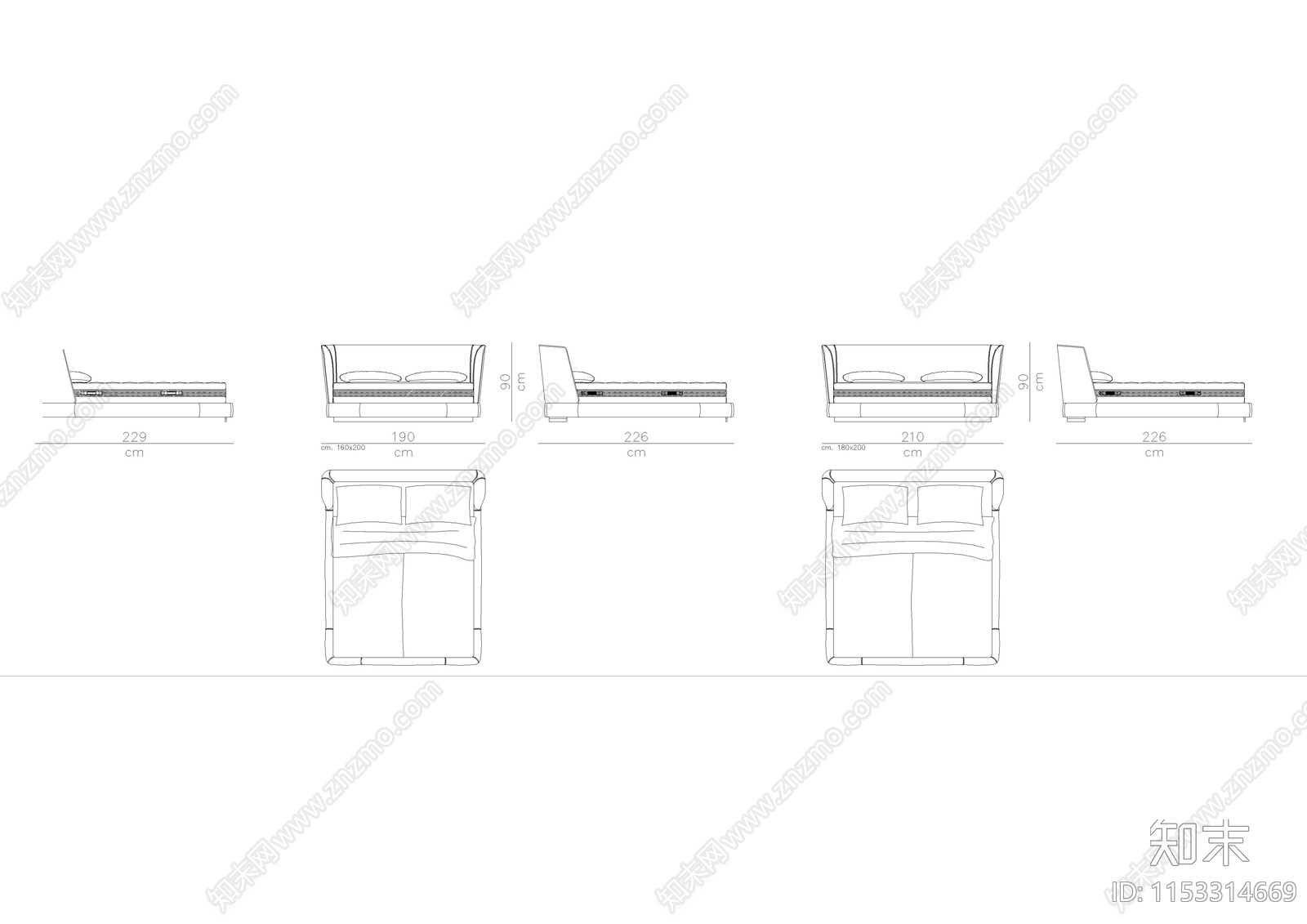 国外高端模块系列之床具cad施工图下载【ID:1153314669】