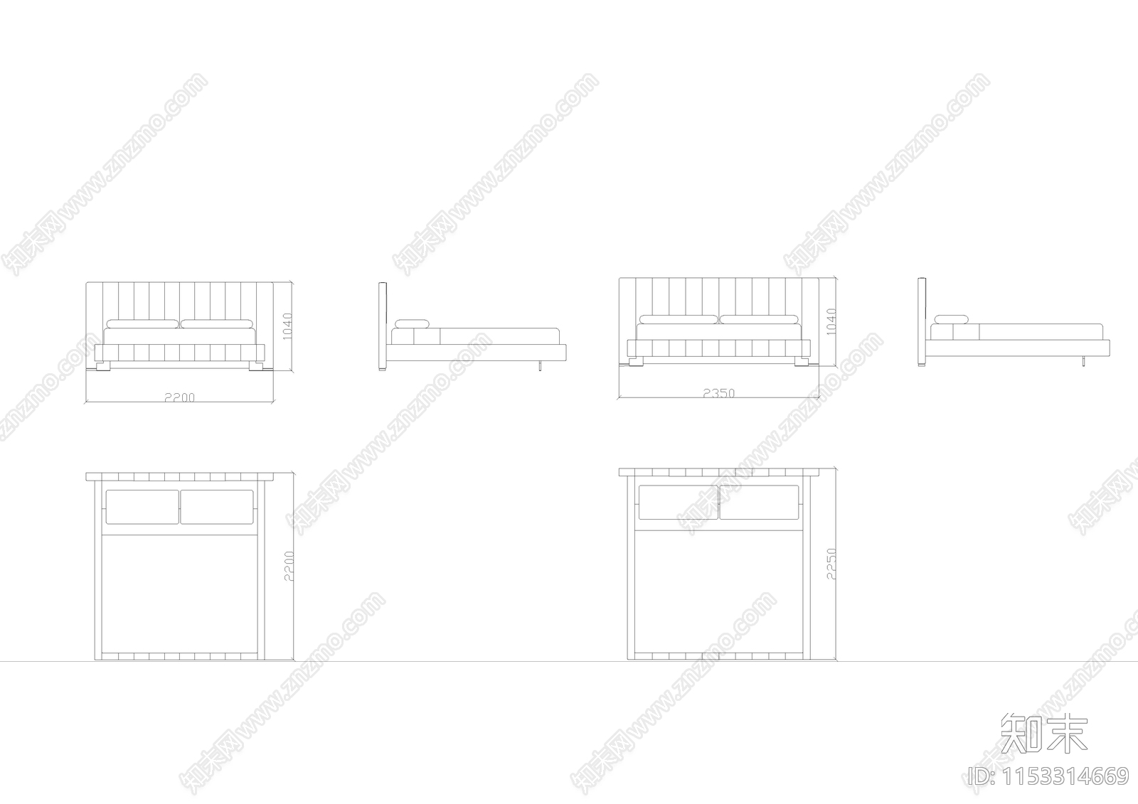国外高端模块系列之床具cad施工图下载【ID:1153314669】