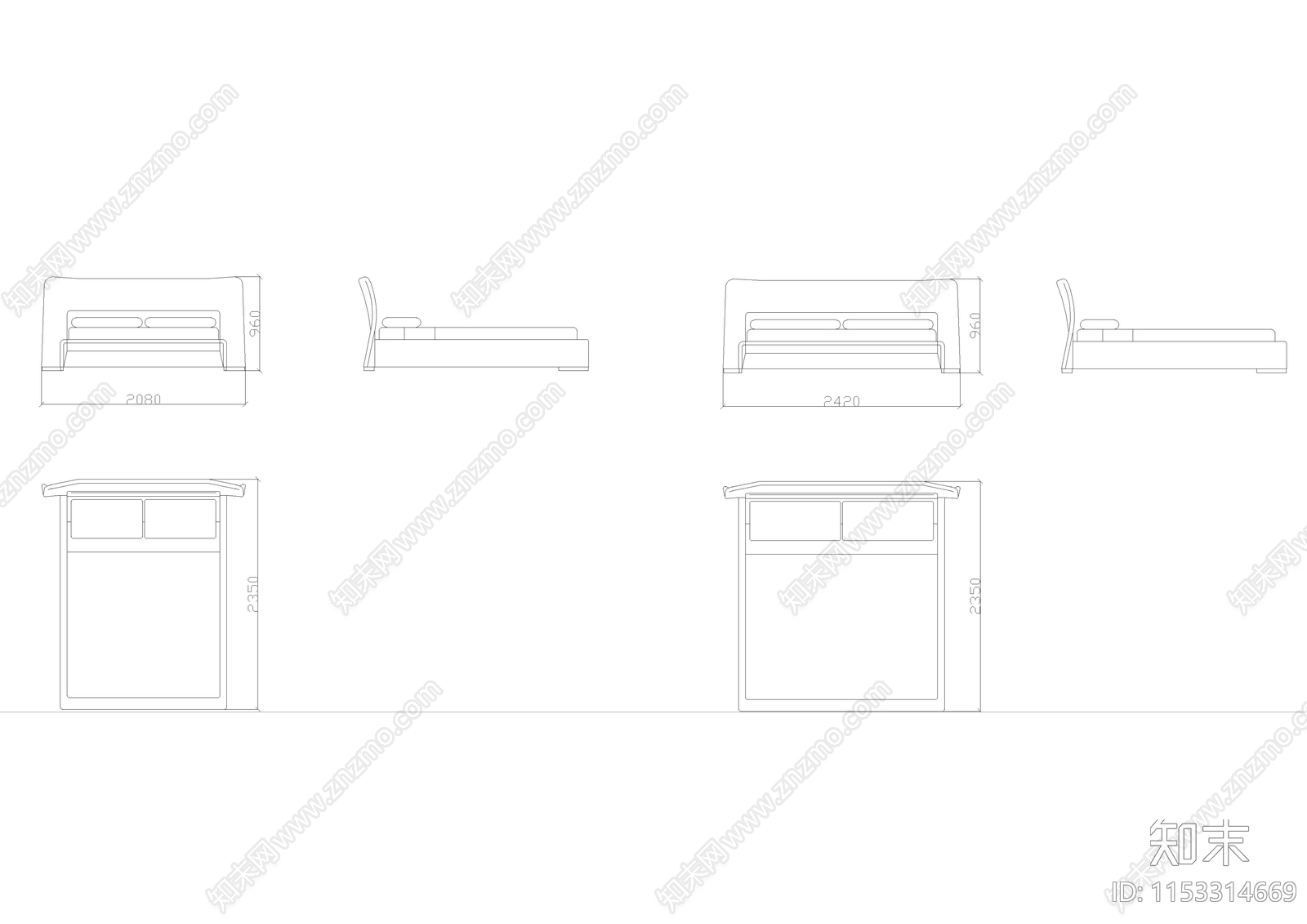 国外高端模块系列之床具cad施工图下载【ID:1153314669】