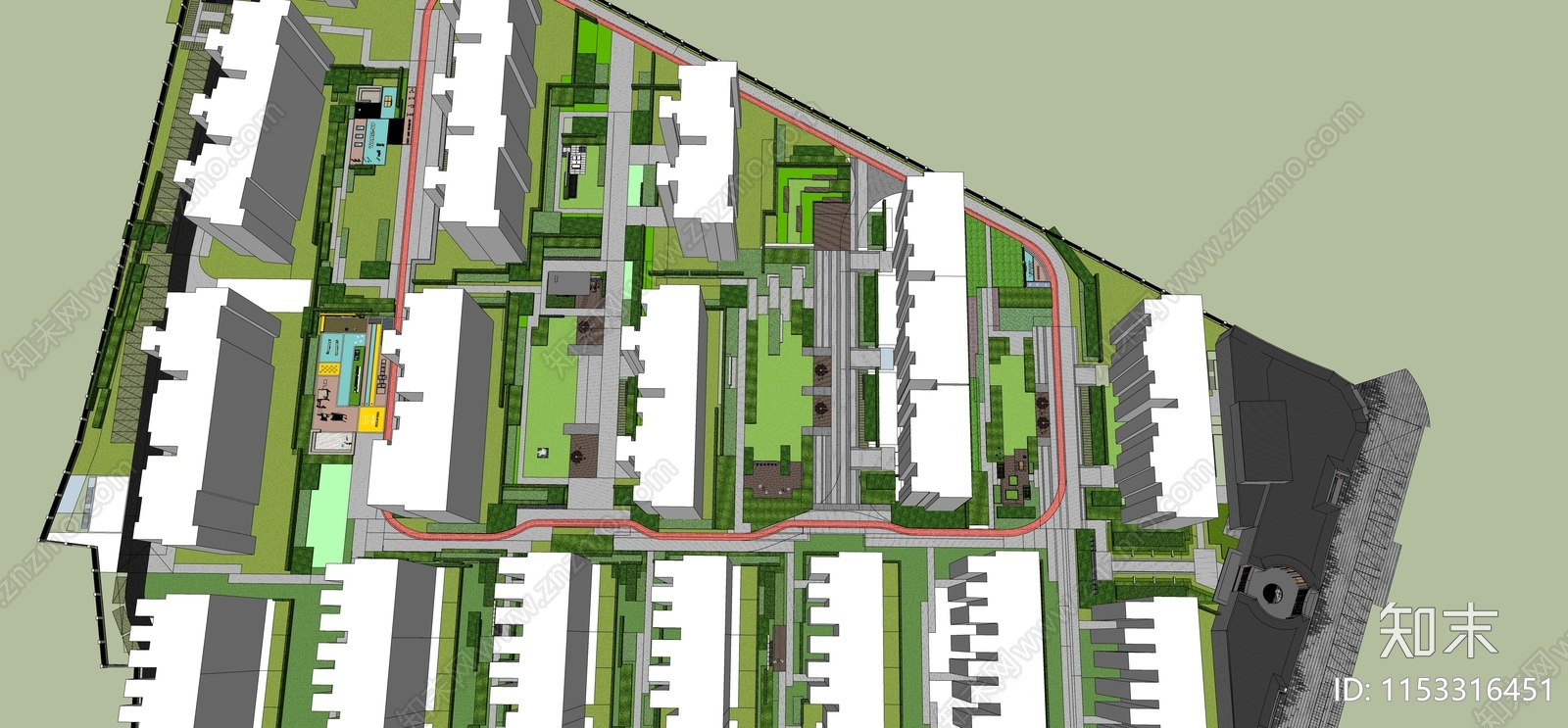 现代小区景观SU模型下载【ID:1153316451】