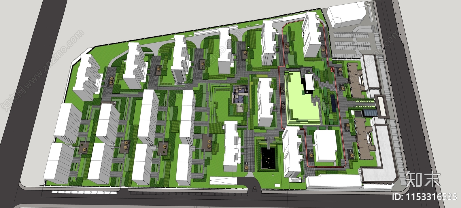 现代小区景观SU模型下载【ID:1153316535】