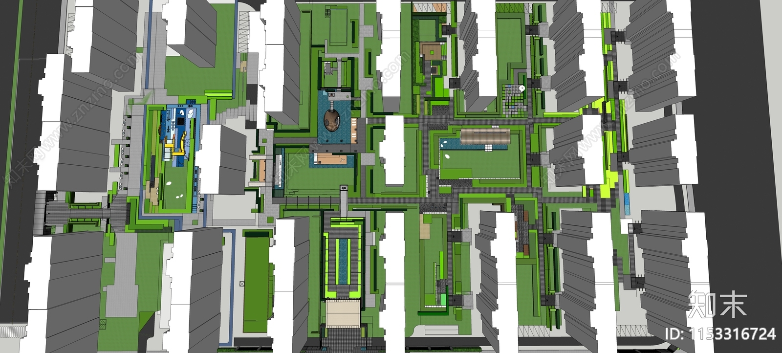 现代小区景观SU模型下载【ID:1153316724】