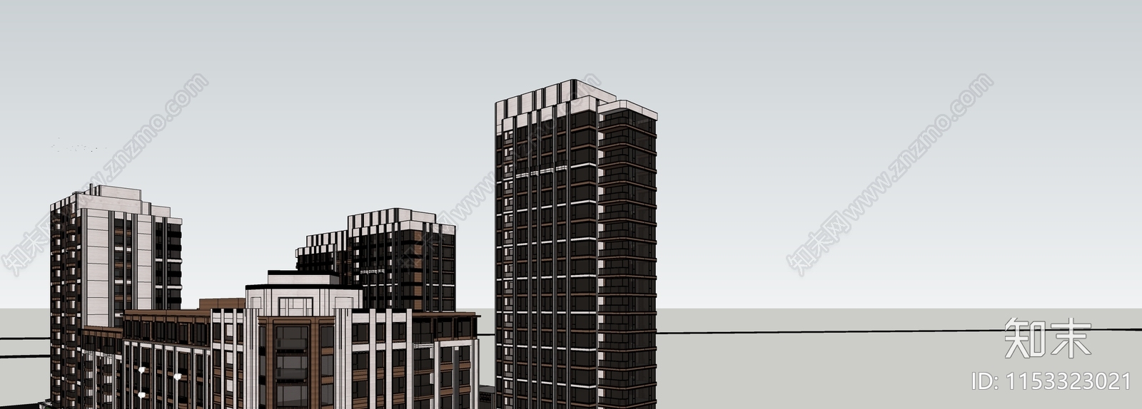 现代小区建筑SU模型下载【ID:1153323021】