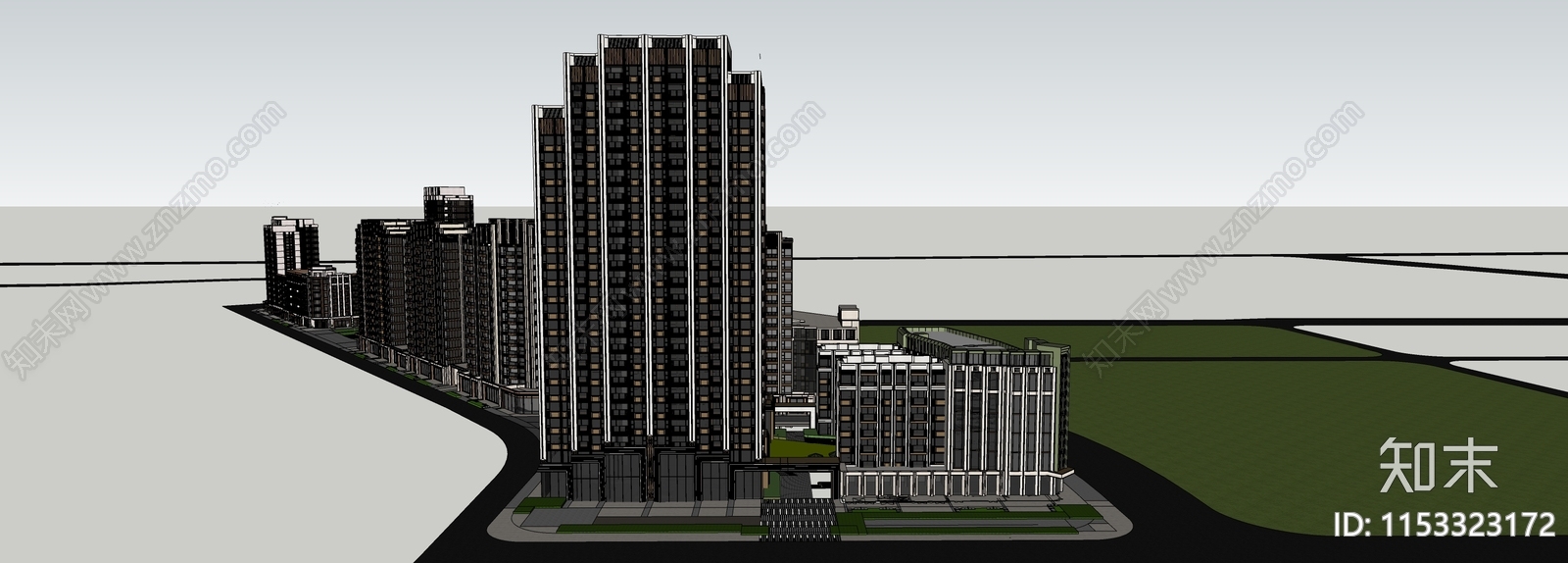 现代小区建筑SU模型下载【ID:1153323172】