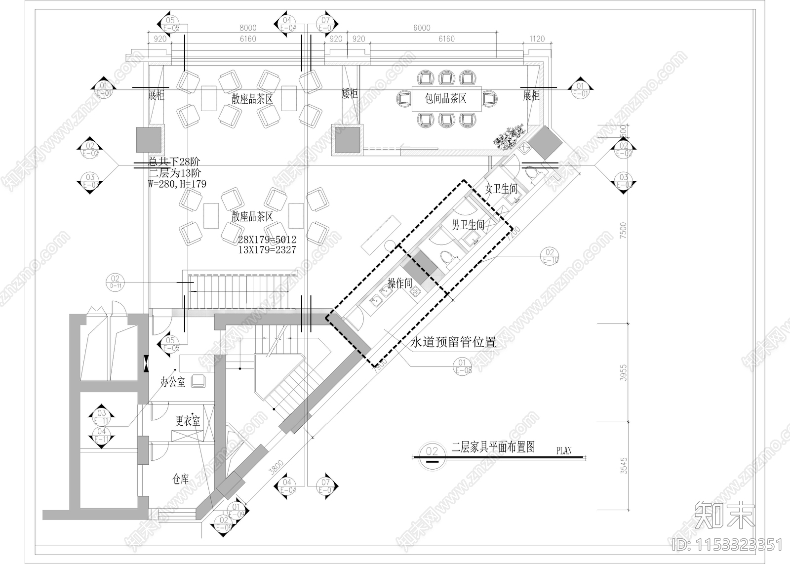 450㎡茶楼cad施工图下载【ID:1153323351】