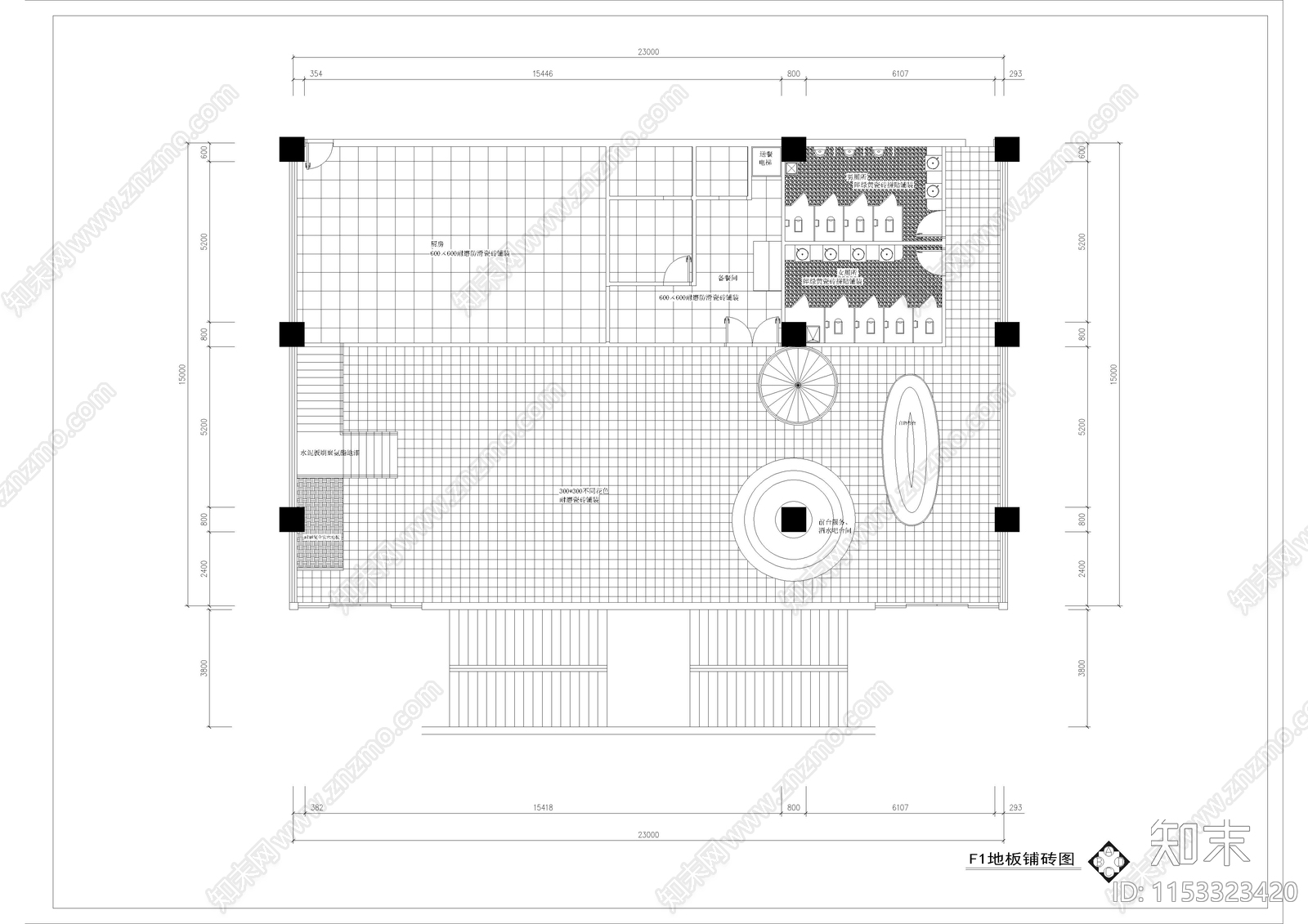 720㎡自助餐厅cad施工图下载【ID:1153323420】