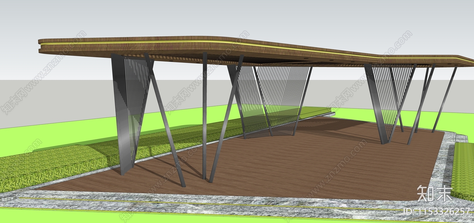 现代景观亭廊SU模型下载【ID:1153326257】