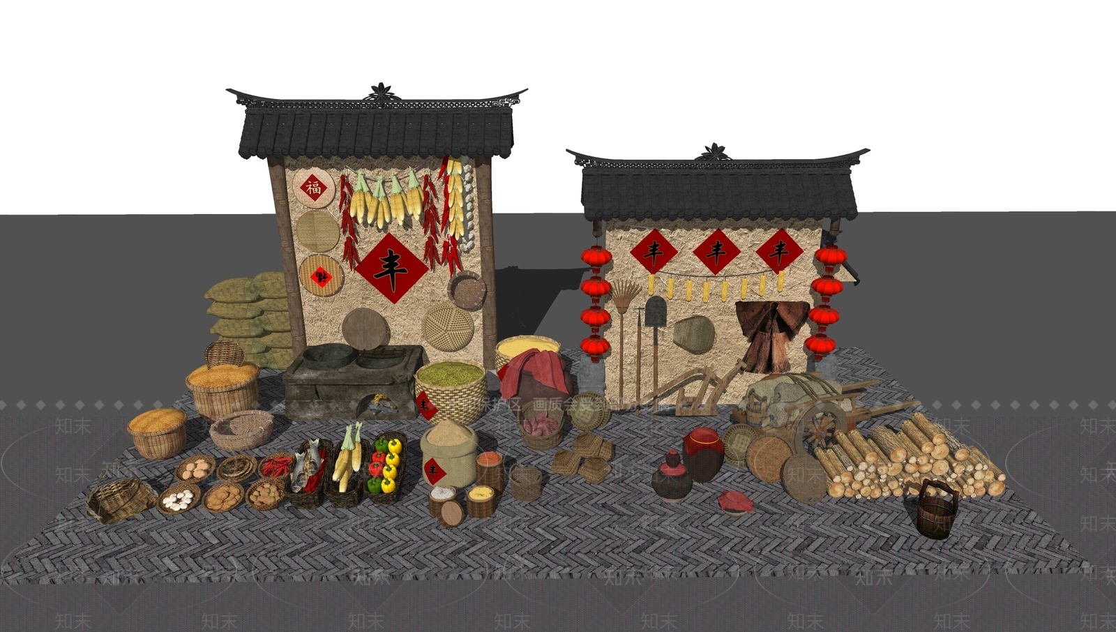 中式农家农具用品SU模型下载【ID:1153327356】