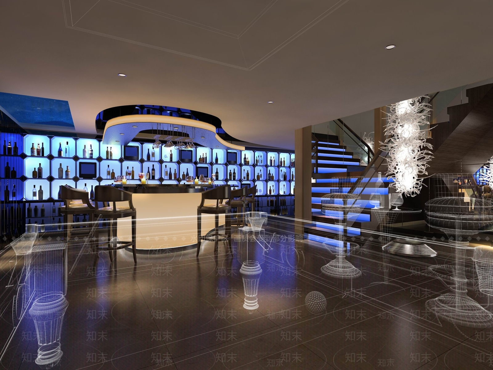 现代科技感酒吧3D模型下载【ID:1153330920】