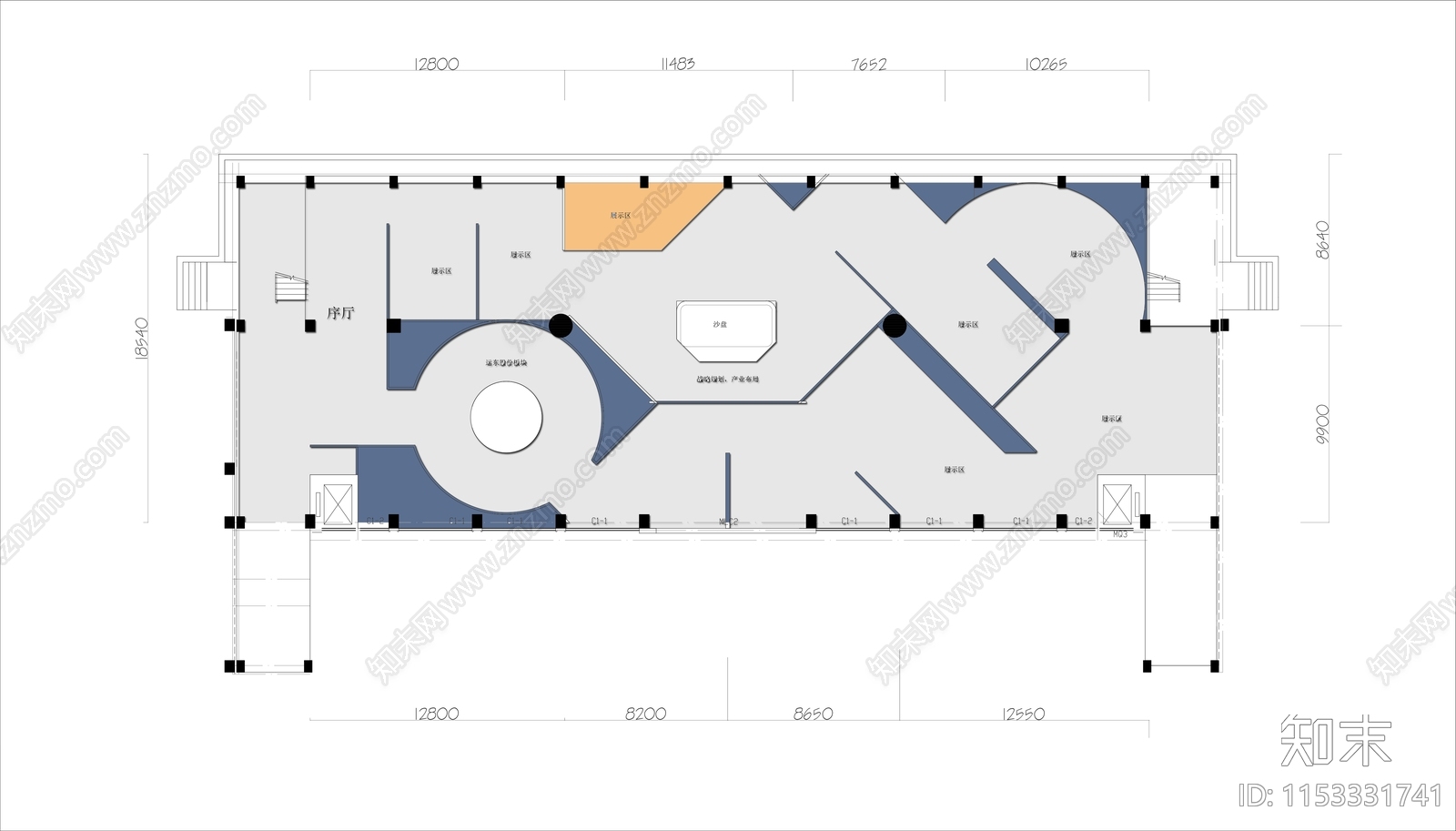 600㎡科技公司展厅平面布置图施工图下载【ID:1153331741】