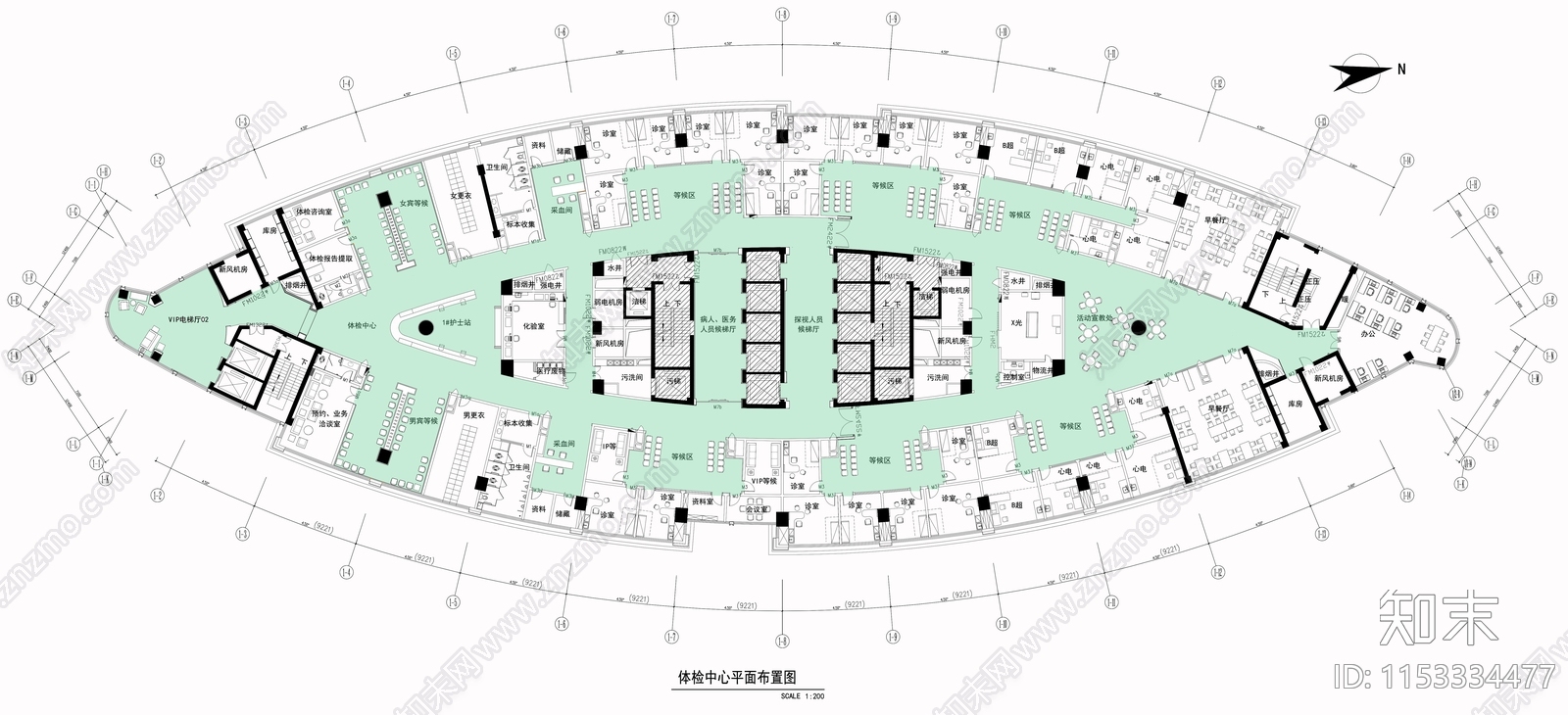 3500平三甲医院体检中心cad施工图下载【ID:1153334477】