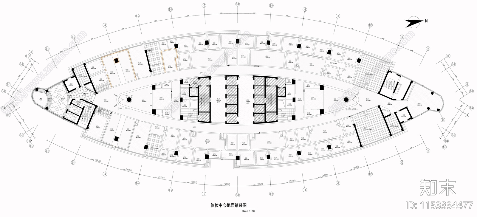 3500平三甲医院体检中心cad施工图下载【ID:1153334477】