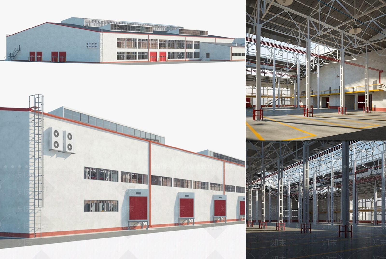 工业风钢结构工业厂房3D模型下载【ID:1153335160】