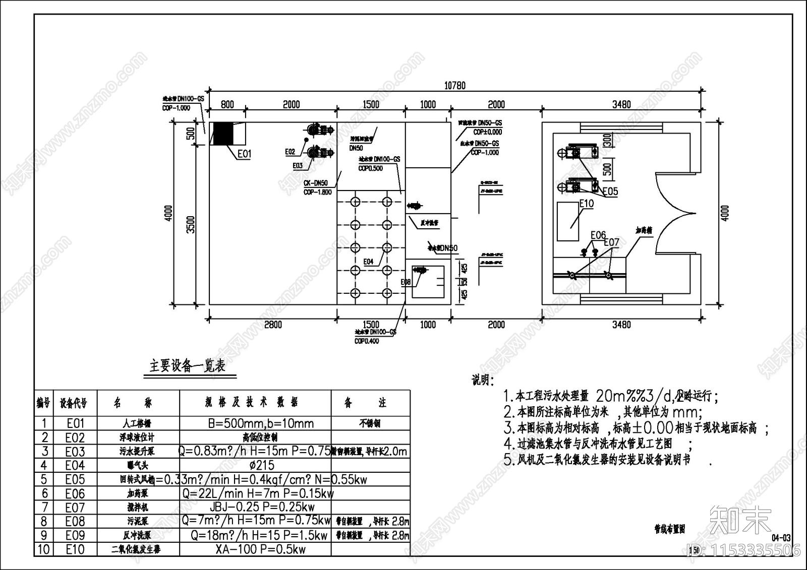 20立方地埋式一体化污水处理设备施工图下载【ID:1153335506】