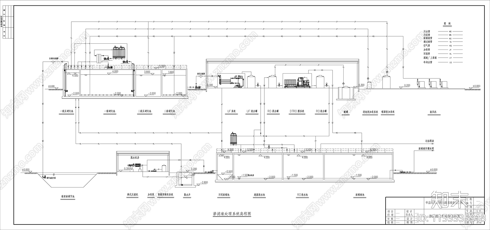 垃圾填埋80t渗滤液处理cad施工图下载【ID:1153335913】