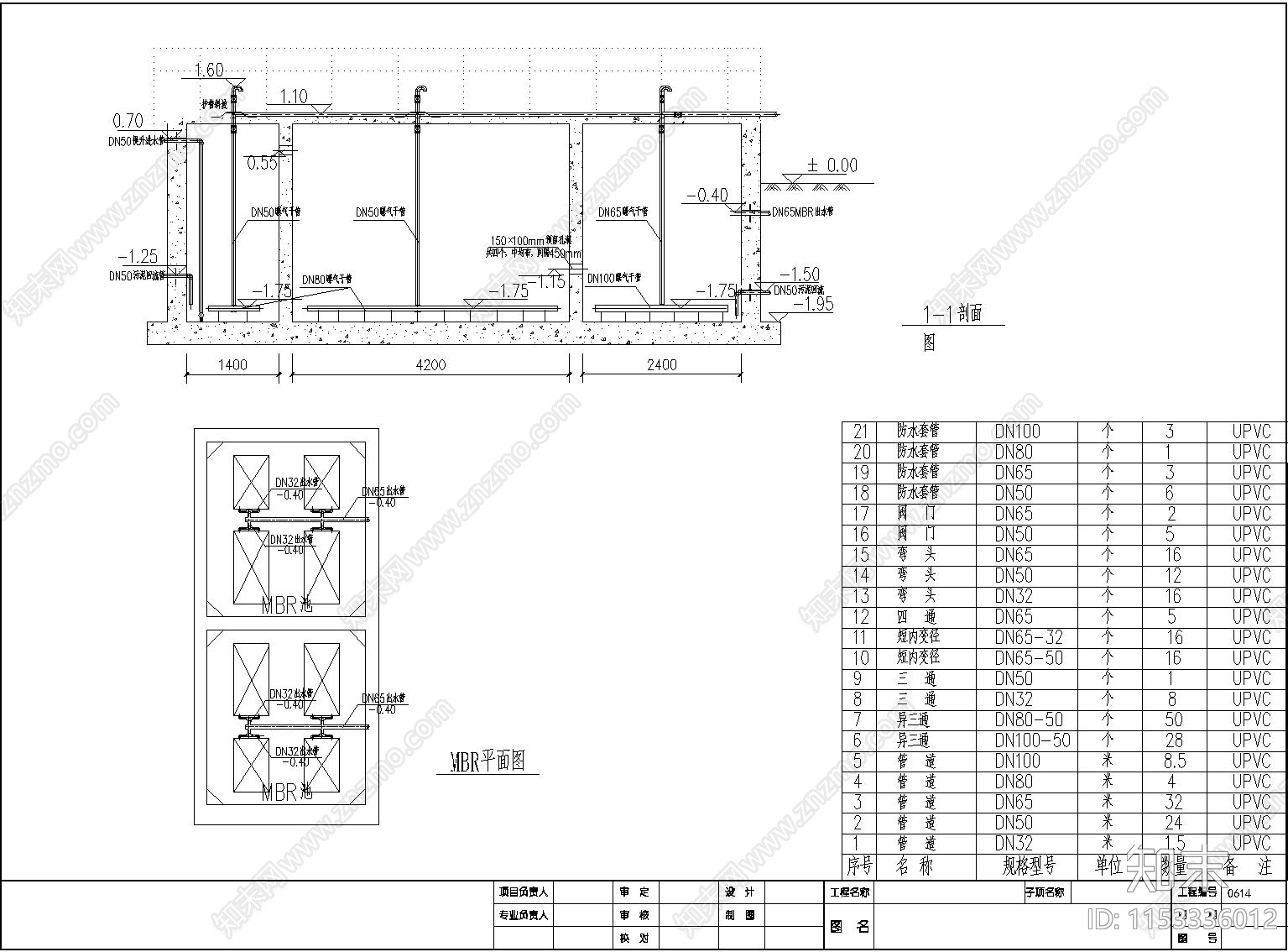 生活污水处理MBR工程工艺cad施工图下载【ID:1153336012】