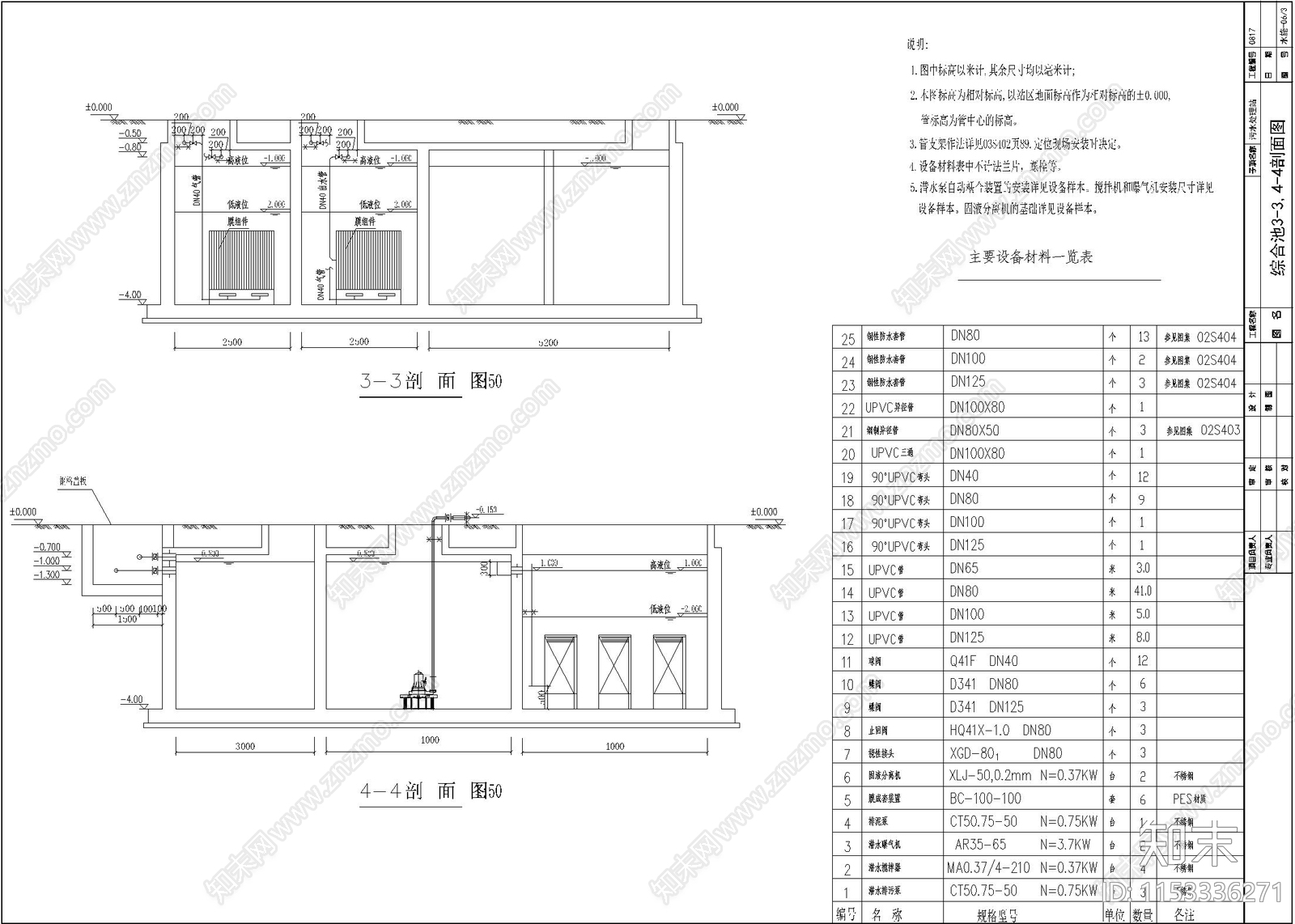 污水处理站水处理工艺cad施工图下载【ID:1153336271】