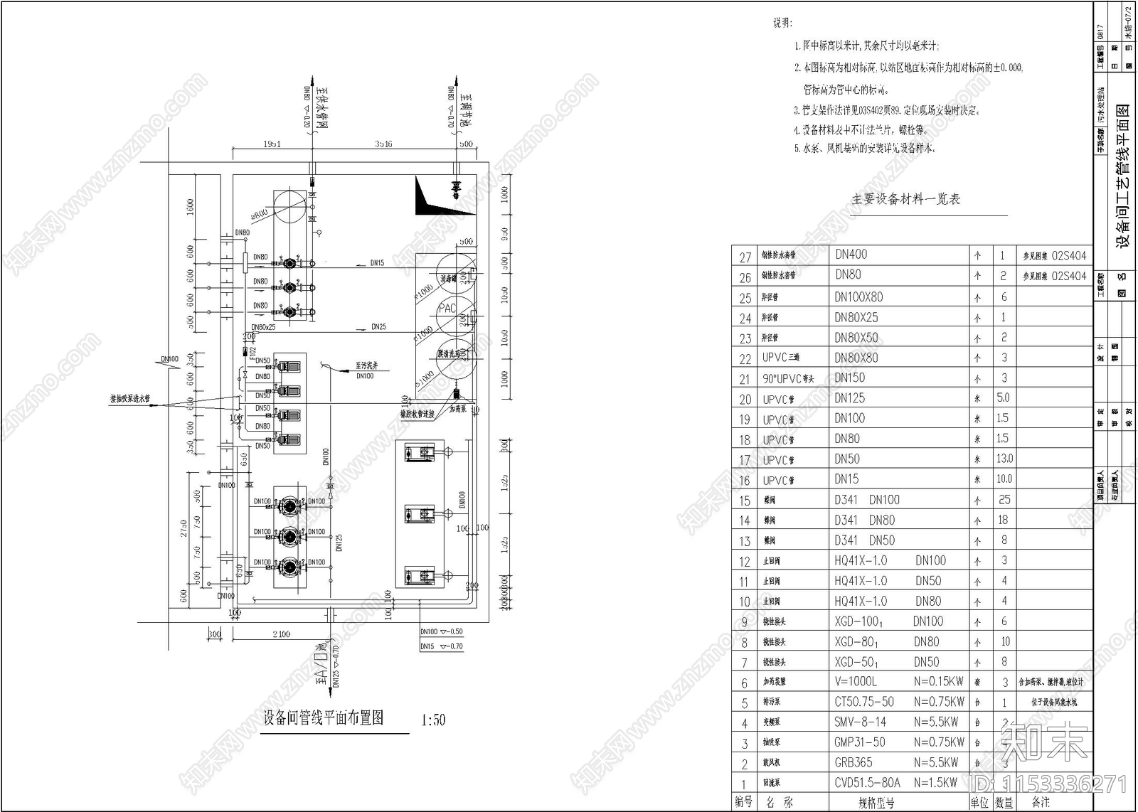 污水处理站水处理工艺cad施工图下载【ID:1153336271】